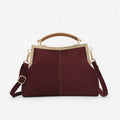 Marelli – Suede-look shell bag with gold tone-frame clasp and crossbody strap