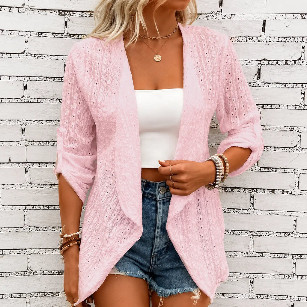 Solelle – Eyelet Waterfall Open-Front Cardigan for Women