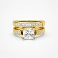 Aurelys – Matching 2-Piece Cubic Zirconia Ring Set, Princess-Cut Stackable Bridal Style, Gold or Silver Tone
