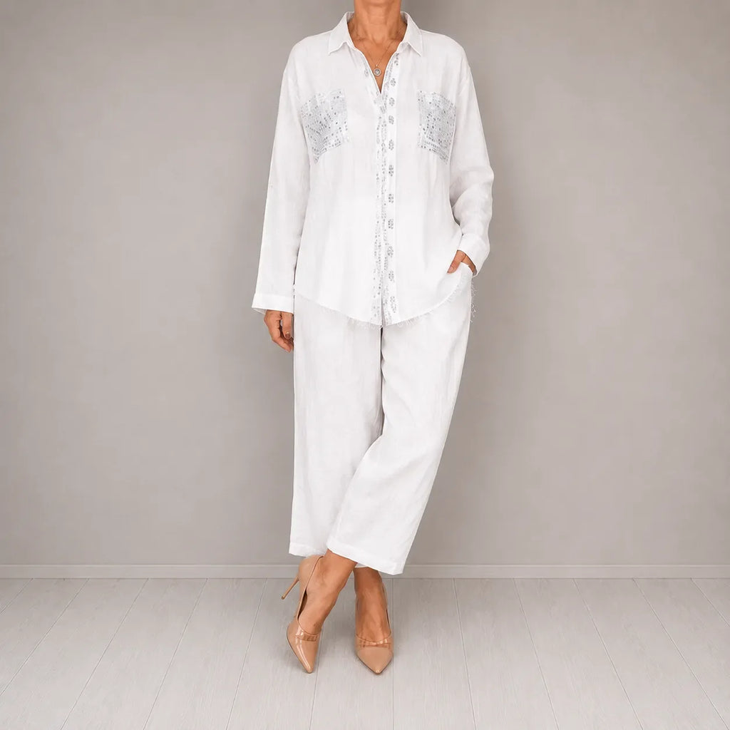 Sielora – Sequin Pocket Two Piece Set Wide Leg Pants Shirt Co-ord Women