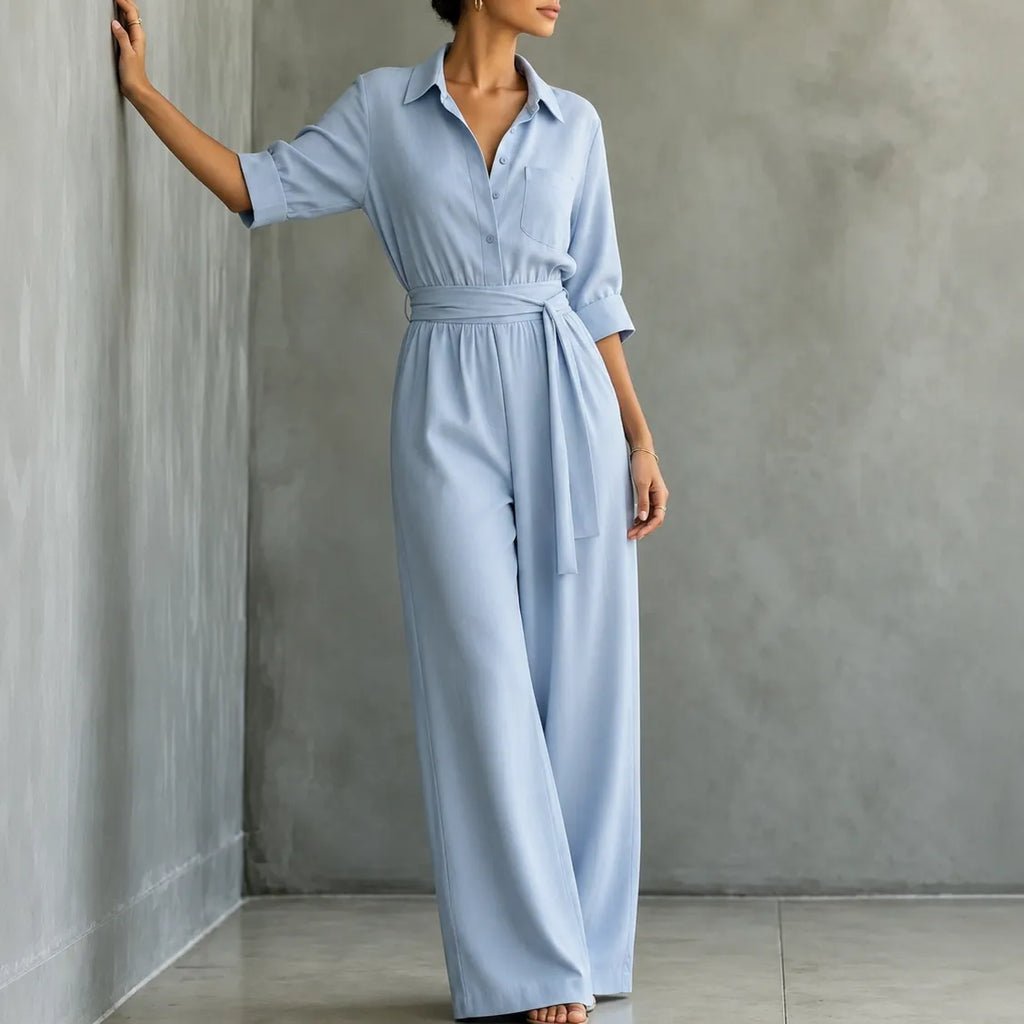 Solene – Belted Wide-Leg Shirt Jumpsuit with Tie Waist