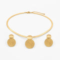 Aurenza – Gold necklace and earring set, textured medallion, flat snake chain