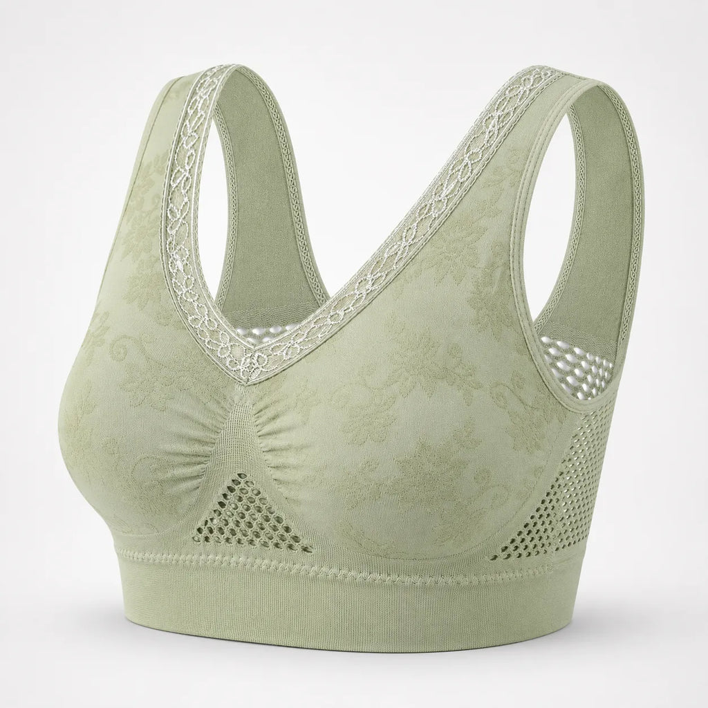 Aluvelle – Wireless Lift Bra with Breathable Mesh & Lace-look V-Neck