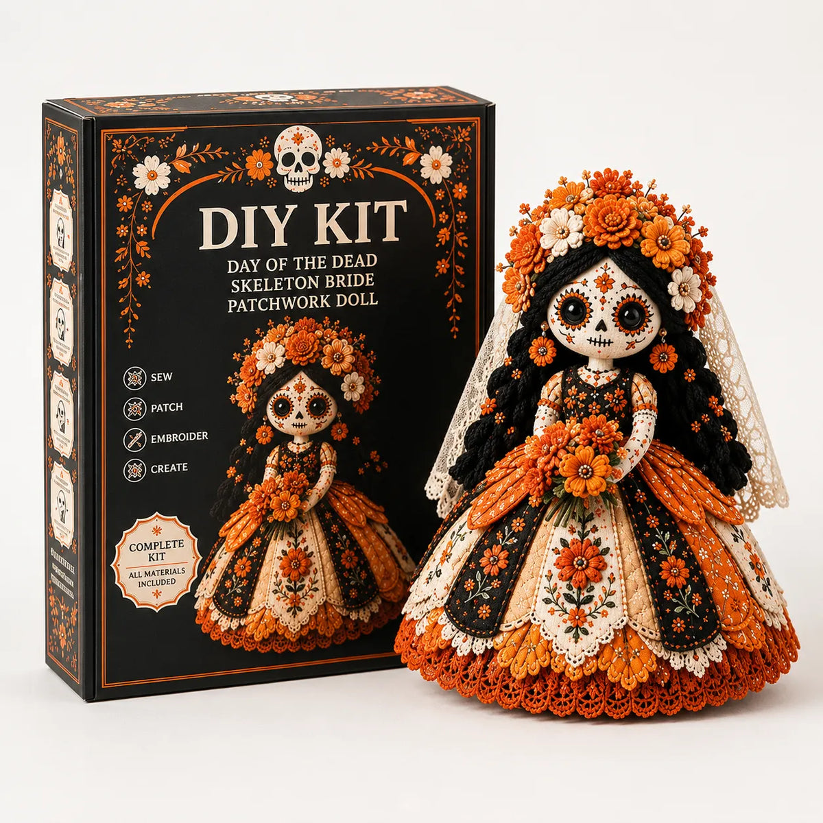 Stitch & Story – Day of the Dead Patchwork Doll DIY Craft Kit for Beginners