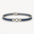 Sereva – Art Deco Sapphire Look Tennis Bracelet with Diamond-Look Clasp, Silver-Tone