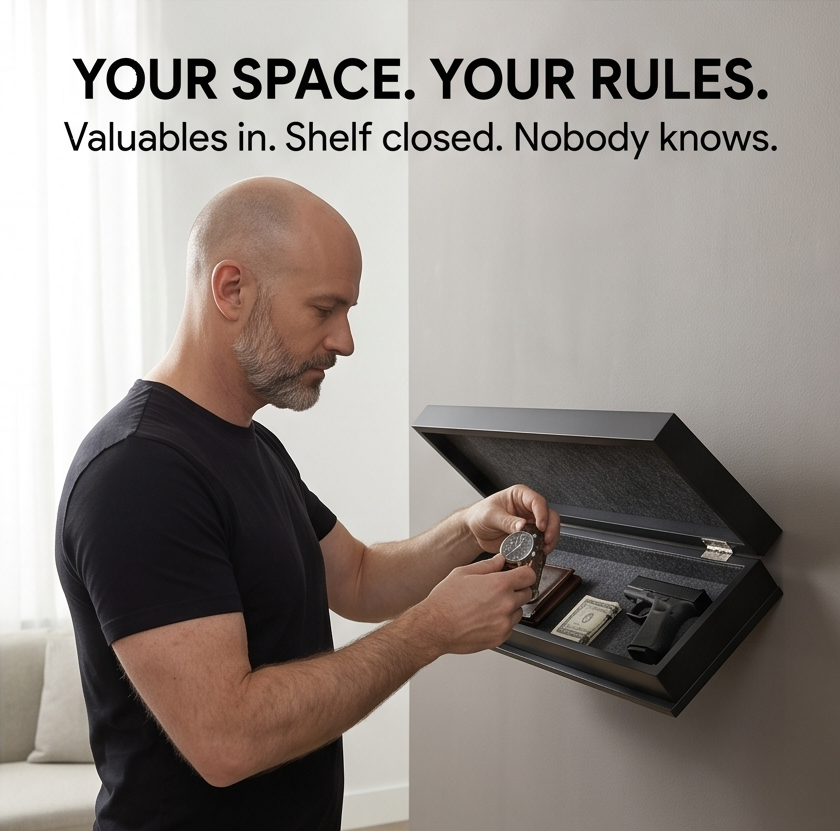 Vaultedge – Floating Wall Shelf with Hidden Compartment
