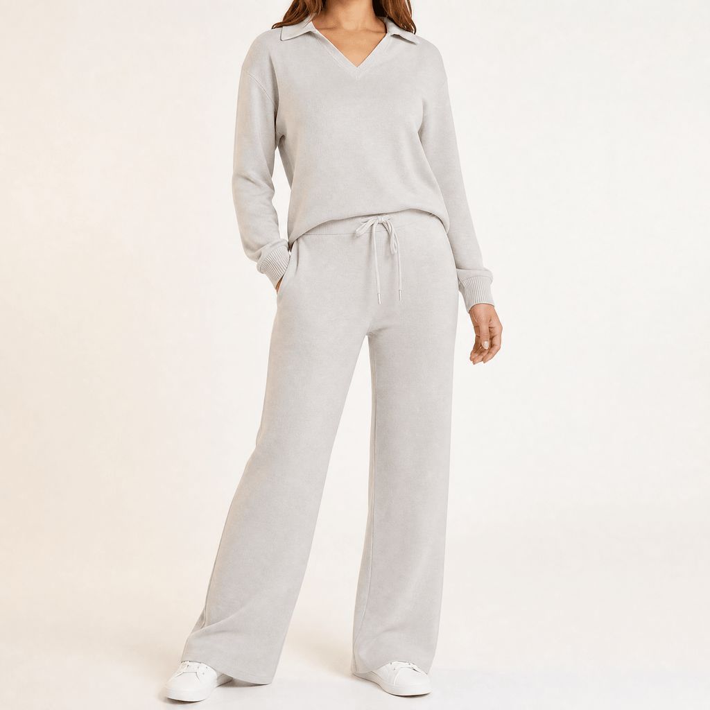 Velaire – V Neck Blouse and Wide Leg Pants Set