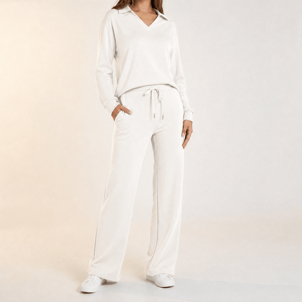 Velaire – V Neck Blouse and Wide Leg Pants Set