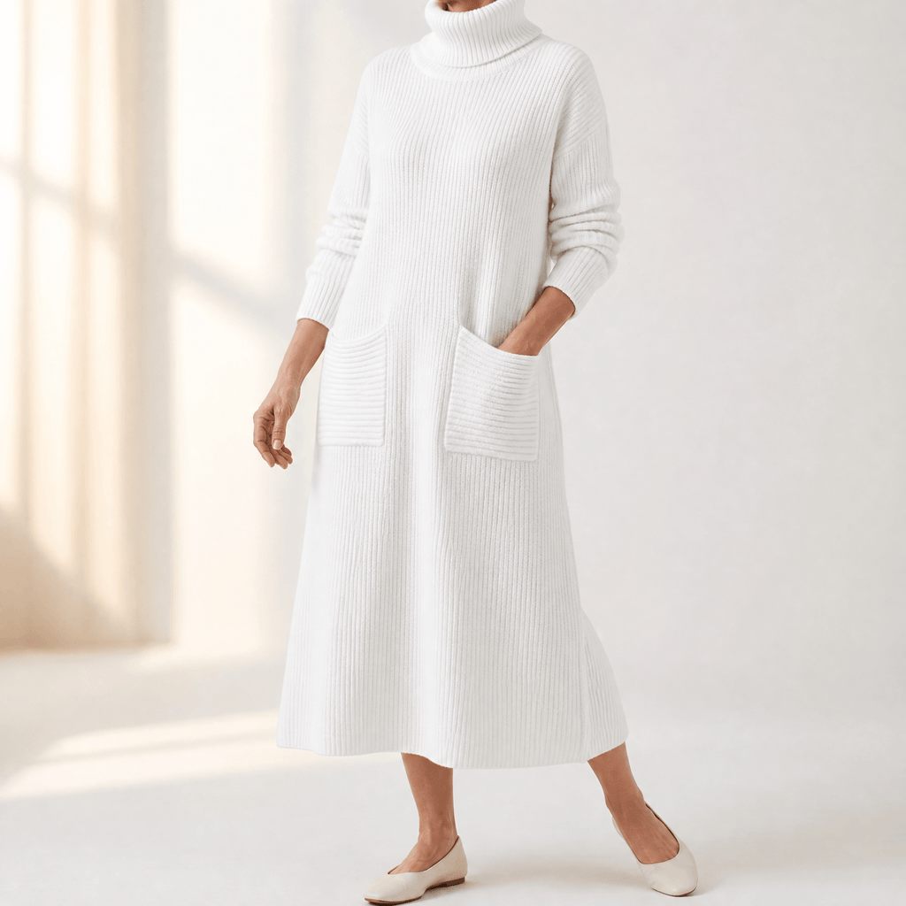 Velara – Women's Relaxed Turtleneck Sweater Dress with Pockets