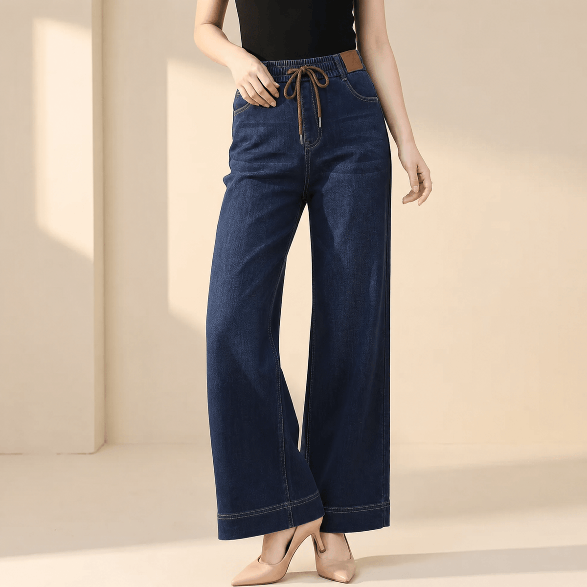 Velora – Drawstring Wide-Leg Comfort Jeans