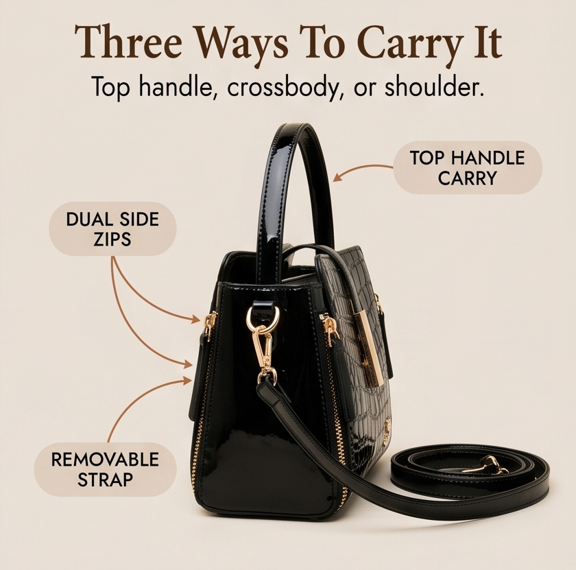 Velora – Glossy Croc Crossbody Handbag