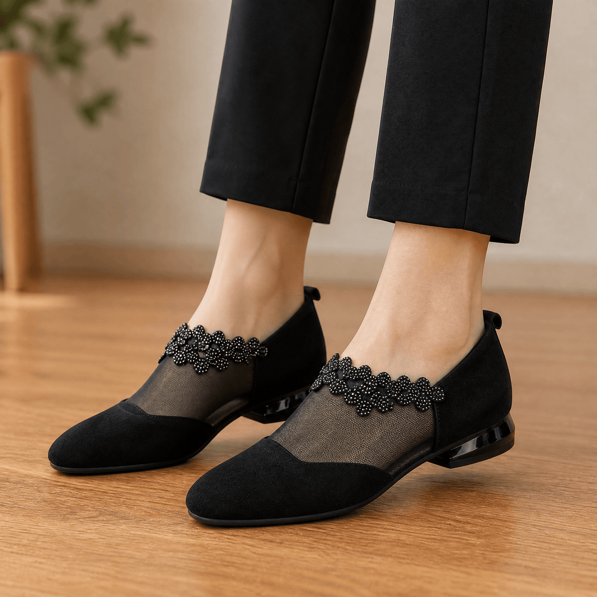 Veluna – Women's Beaded Lace Mesh Wedge Shoes