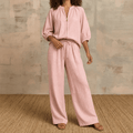Veluna – Women's Linen Two-Piece Set with Gold Zip