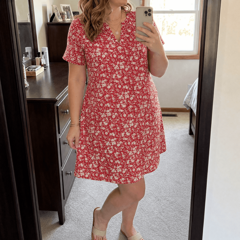 Veluna – Women's V-Neck Floral Dress with Pockets