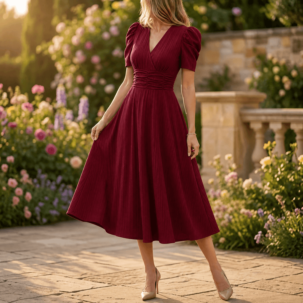 Vivella – Women's elegant puff sleeve midi dress