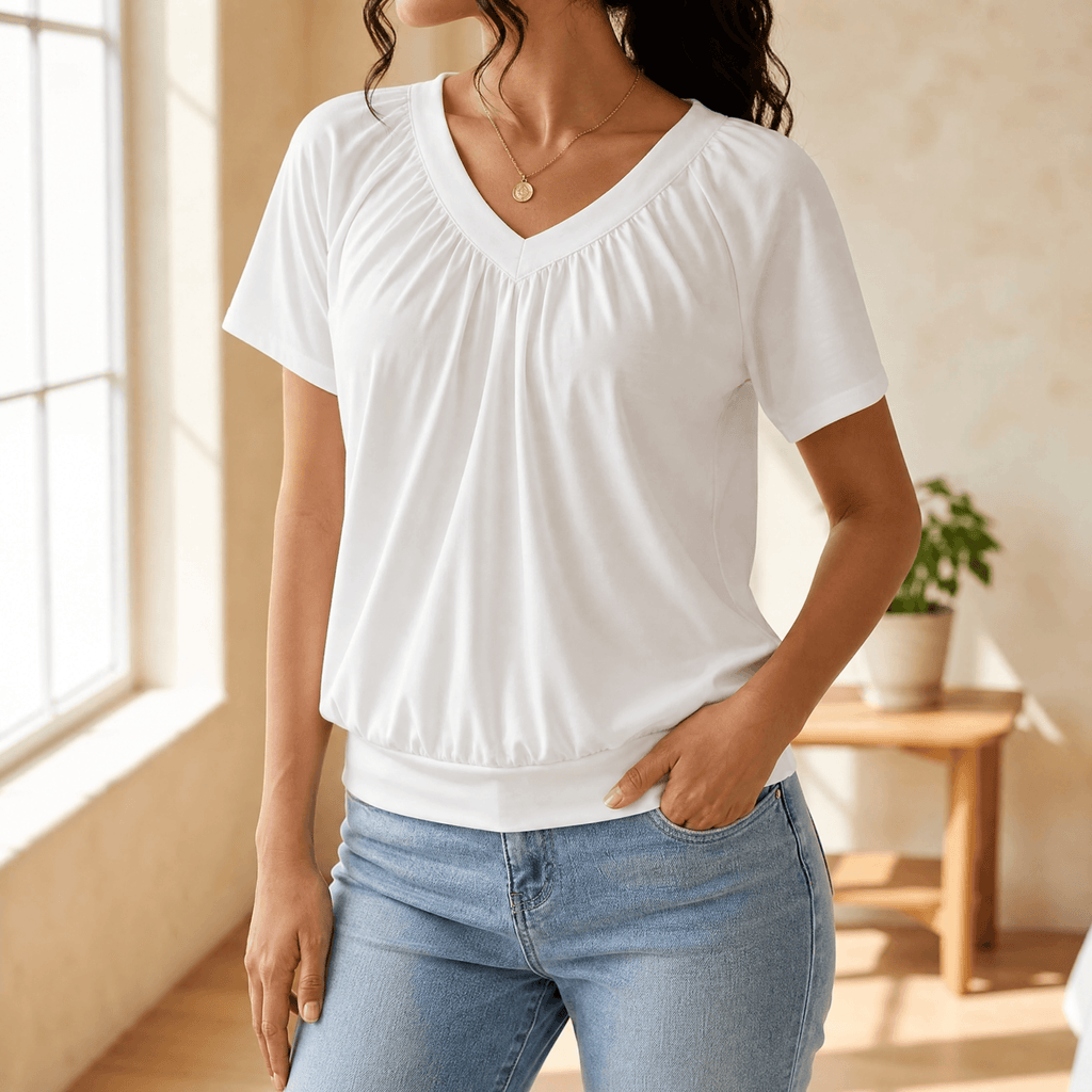 Vivelyn – Women's pleated V-neck blouson top