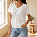 Vivelyn – Women's pleated V-neck blouson top